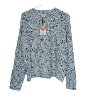 Pink Rose Ivory/ Teal Blue Chunky Knit Sweater Sz XL- NWT